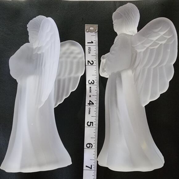 Set of 2 Frosted Christmas Angels Playing Harp Caroling Book Tea Light Decor - Picture 6 of 8